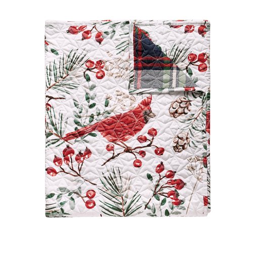 Greenland Home Cardinal Plaid Farmhouse Holiday Quilted Throw Blanket, 50 x 60 inches, Cardinal