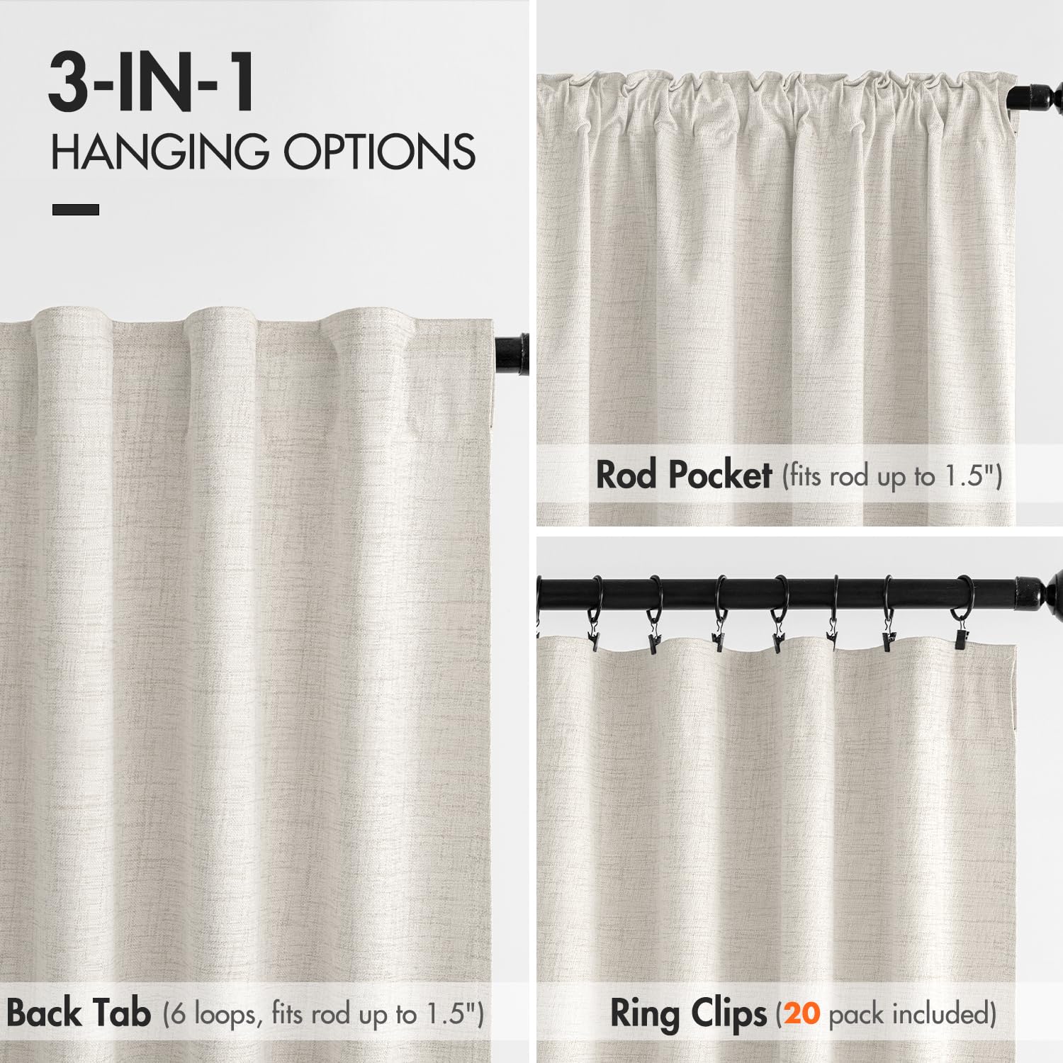 MIULEE 100% Blackout Curtains 90 inches Long Linen Curtains & Drapes for Bedroom Back Tab Living Room Darkening Full Black Out Window Curtain Panels Rod Pocket, Beige, 2 Panels Set