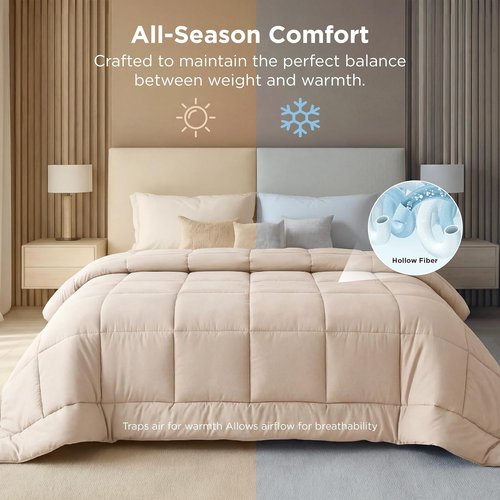 Bedsure Comforter Duvet Insert - Quilted Cal King Size, All-Season Down Alternative Bedding, Beige 130x120 Inches