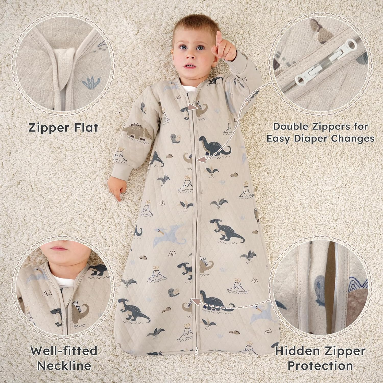 Yoofoss Baby Sleep Sack - Organic Cotton Wearable Blanket for Infants | 1.0 Tog, Long Sleeve, 6-12 Months