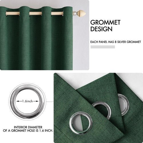 MIULEE 100% Blackout Linen Curtains - Thermal Insulated Emerald Green Drapes | 52 x 96 Inch (2 Panels)
