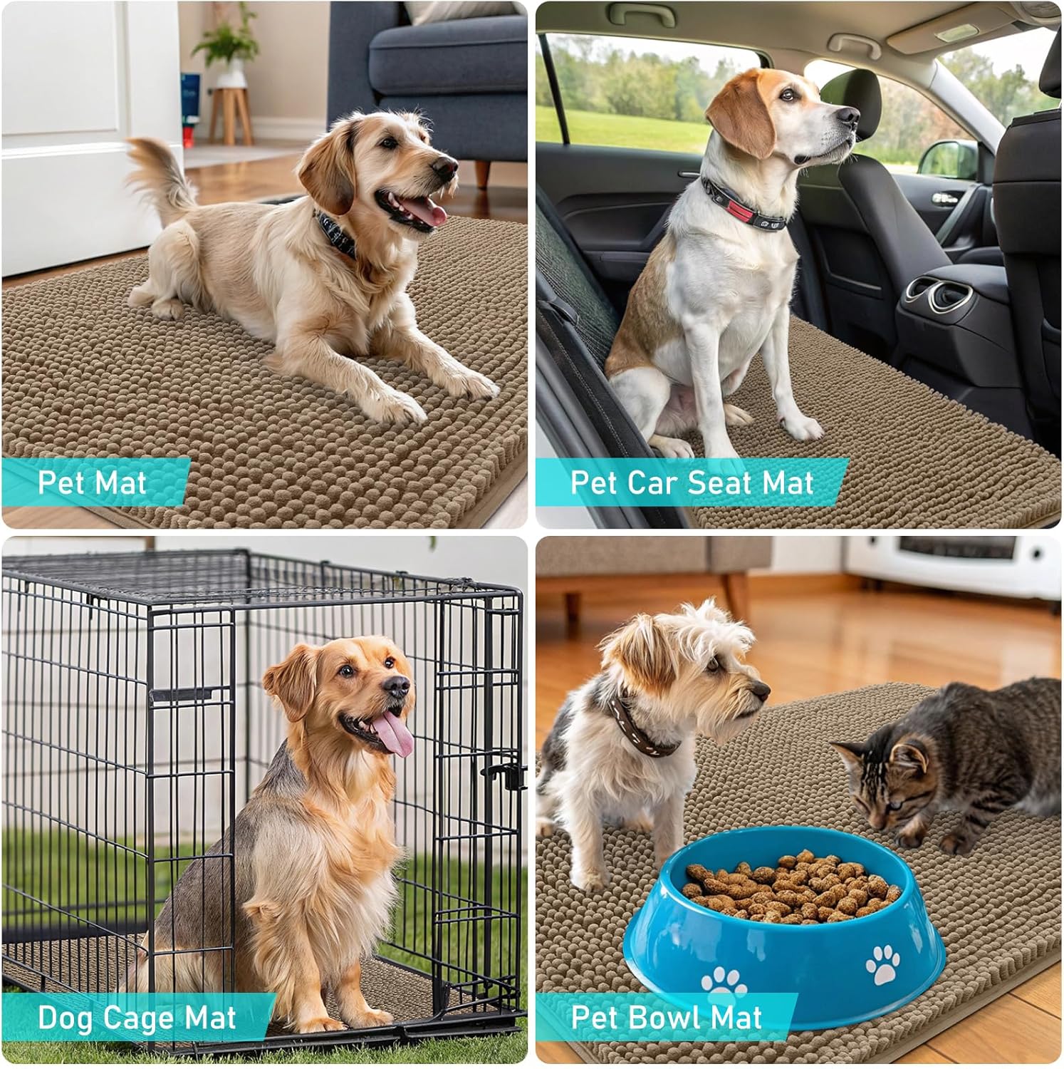 OLANLY Dog Door Mat - Absorbent Non-Slip Chenille Mat for Muddy Paws | 34x21, Quick Dry, Tan