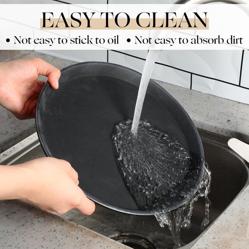 Zopeal 8 Pieces Black Round Restaurant Serving Tray, Plastic Non Slip Surface Food Meals Server Tray with Raised Edges for Home, Kitchen, Restaurant, Cafeteria, Bar (11",14",16",18")