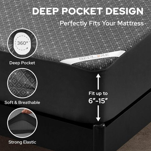 BEDLORE Waterproof Twin Mattress Protector - Noiseless Cover with Stretchable Pockets | Soft & Breathable (Dark Gray)