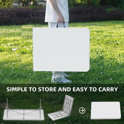 Allpop 6Ft Folding Table - Portable Indoor/Outdoor Plastic Dining Table with Carrying Handle | White