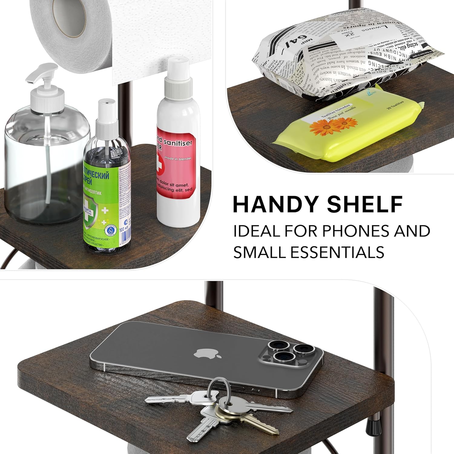 Simple Houseware Toilet Tissue Roll Holder - Stylish Bathroom Stand with Shelf in Bronze Finish