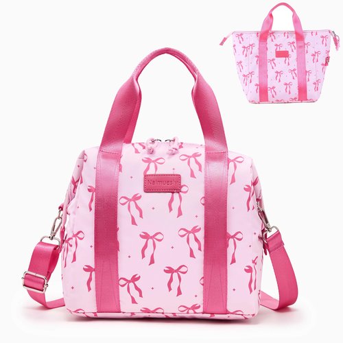 Naimuesly Lunch Bag Women Insulated Lunch Box,Cute Large Lunch bags,Reusable Leakproof Cooler Bag with Adjustable Shoulder Strap, Aesthetic Lunch Tote for Work Office Picnic Pink bow