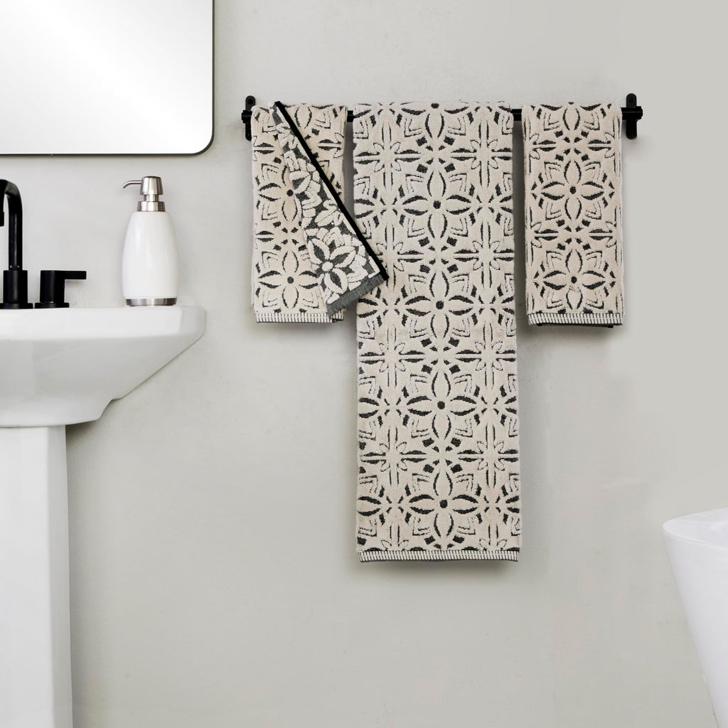SKL Home Lisbon 100% Cotton Premium Bath Towel, 600 GSM, Soft & Absorbent, Reversible Jacquard, Black