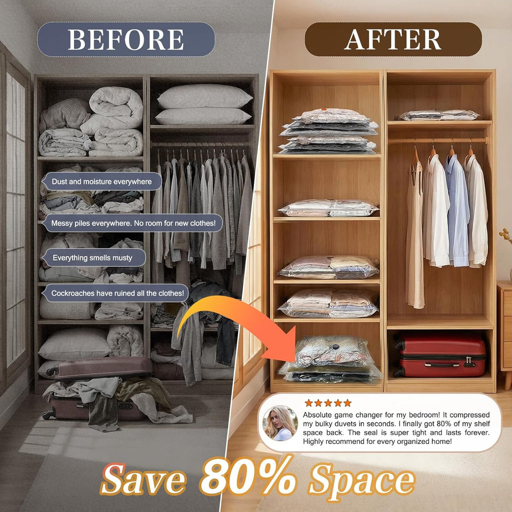 QcoQce Vacuum Storage Bags - Rechargeable Electric Pump for Space-Saving Travel & Seasonal Storage | Ideal for Clothing & Bedding