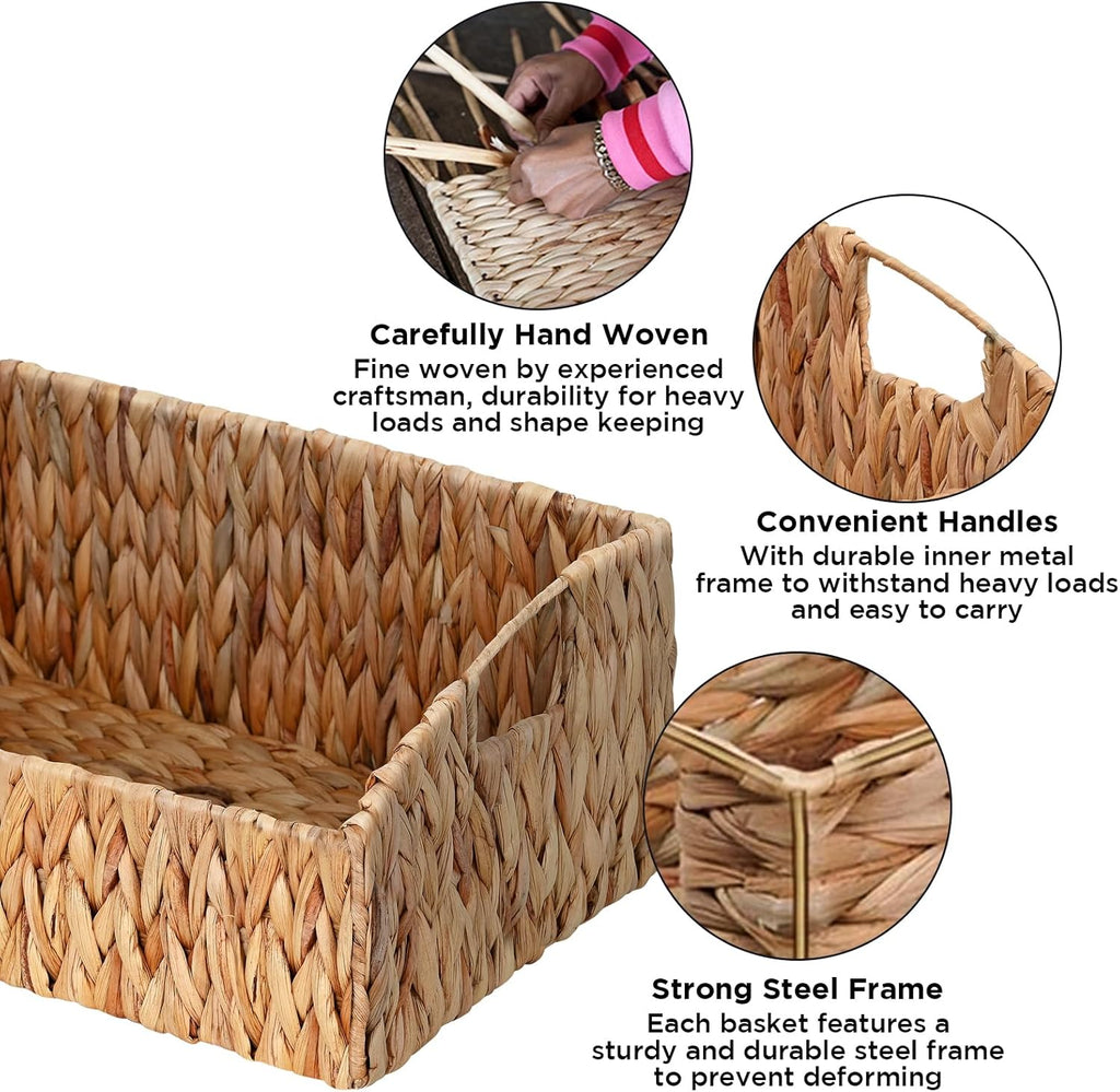 Ollieroo Rattan Storage Baskets - Handwoven Wicker Bins with Handles for Home Organization | Natural Finish