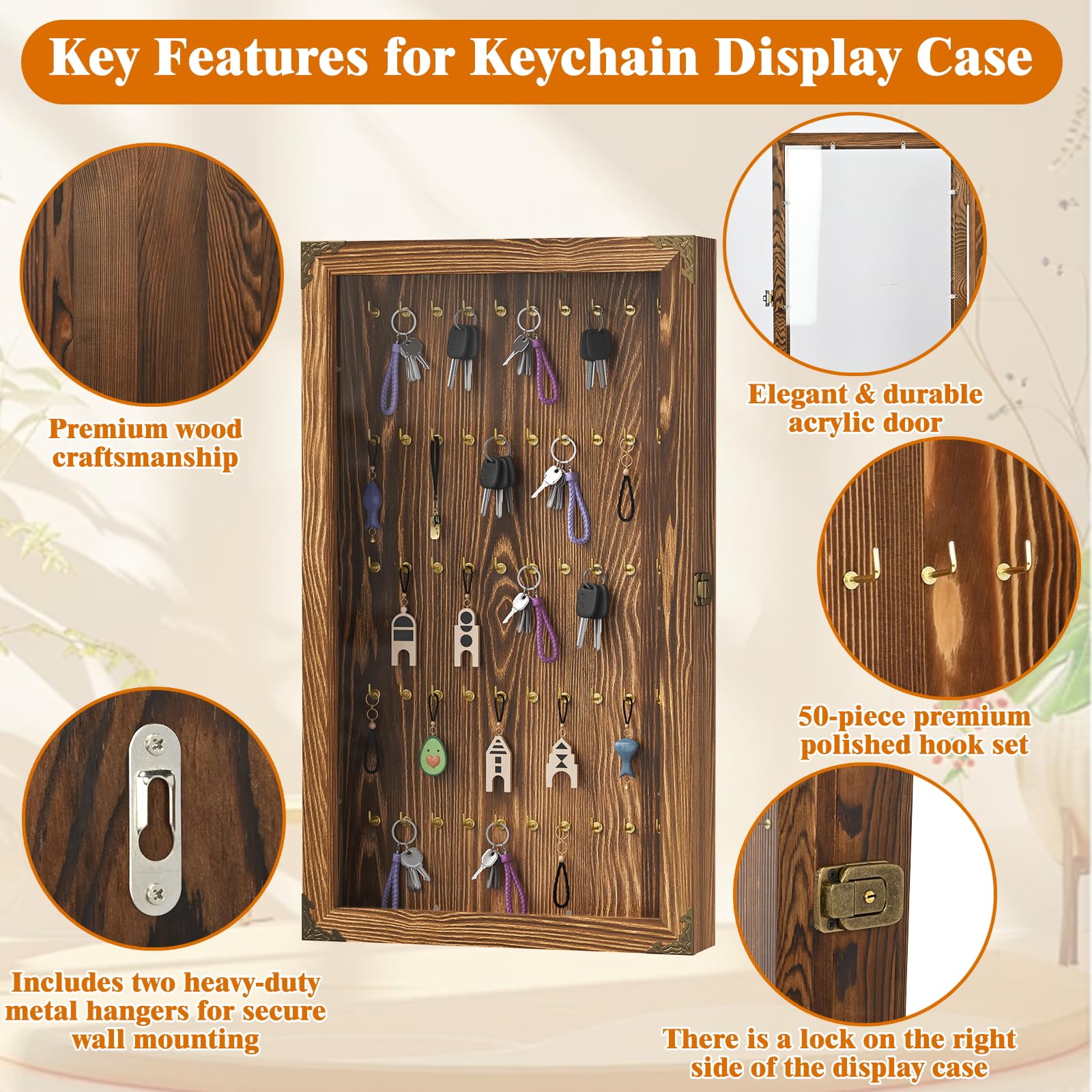 bimiti Wall-Mounted Keychain Display Case - 5-Tier Organizer Shelf for Large Capacity Storage, Perfect for Pocket Watches, Fishing Lures, Collectibles & Home/Office Decor