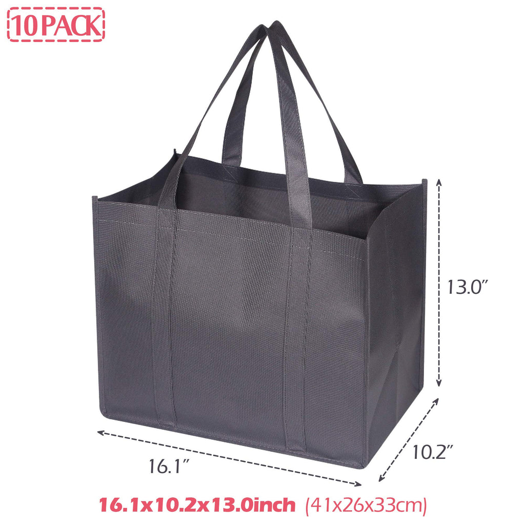 DIOMMELL 10 Pack Reusable Grocery Bags Extra Large Super Strong Heavy Duty Shopping Tote Bags with Reinforced Handles, Grey
