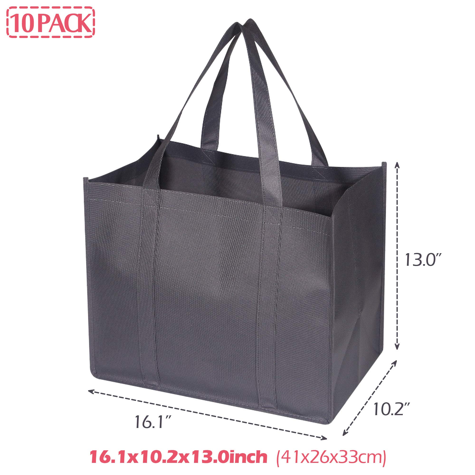 DIOMMELL 10 Pack Reusable Grocery Bags Extra Large Super Strong Heavy Duty Shopping Tote Bags with Reinforced Handles, Grey