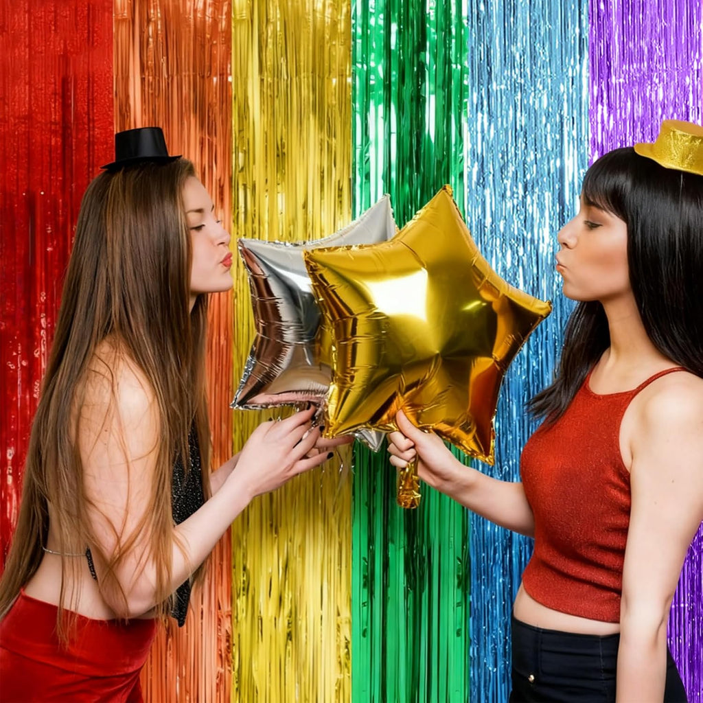 Skiennix Rainbow Backdrop - Colorful Tinsel Curtain Party Streamer for Birthdays & Events | 5 Pack