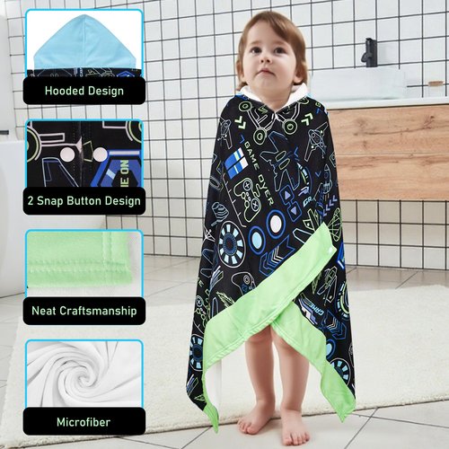 shuownshg Hooded Towels for Kids Game 60" x 35" Toddler Bath Beach Towel Poncho with Hood Super Soft and Absorbent 100% Microfiber for Boys Ages 5-12