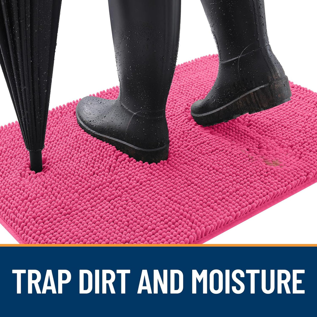 OLANLY Dog Door Mat - Absorbent Non-Slip Mud Mat for Dogs | Quick Dry Chenille, 30x17, Hot Pink