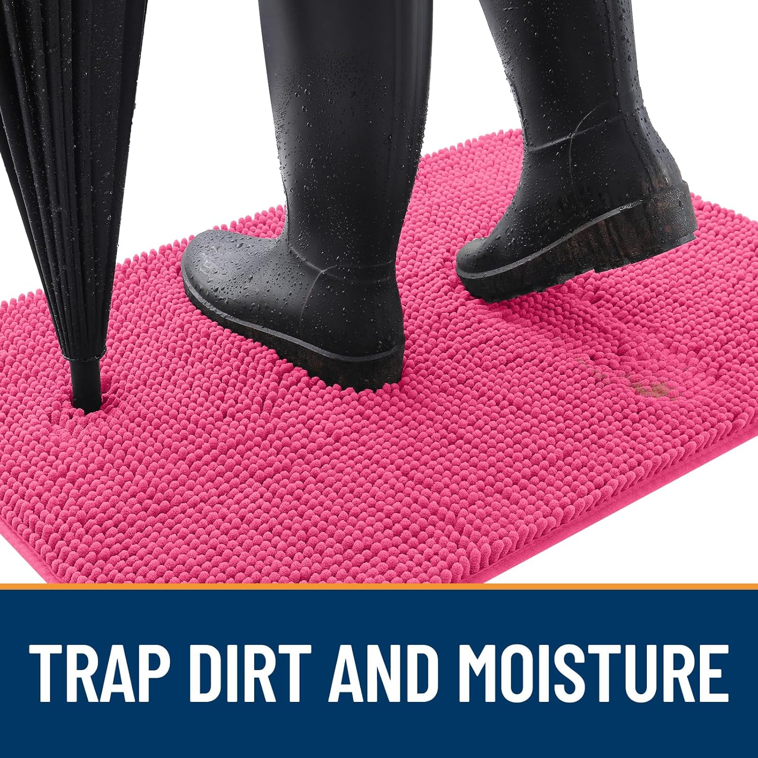 OLANLY Dog Door Mat - Absorbent Non-Slip Mud Mat for Dogs | Quick Dry Chenille, 30x17, Hot Pink