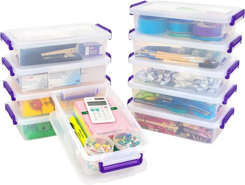 IRIS USA Craft Storage Container Bins - 3 Qt. Clear Organizer Tote with Lids | 10 Pack, Stackable Design for Art & Office Supplies