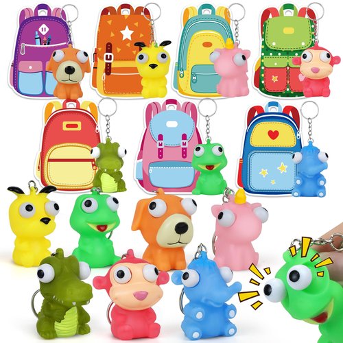 Valentines Day Gifts for Kids, 28 Pack Valentines Cards with Animal Popping Eyes Keychains for Boys Girls Classroom School Gifts Exchange,Valentine's Party Favor Goodie Bag Stuffers for Toddlers