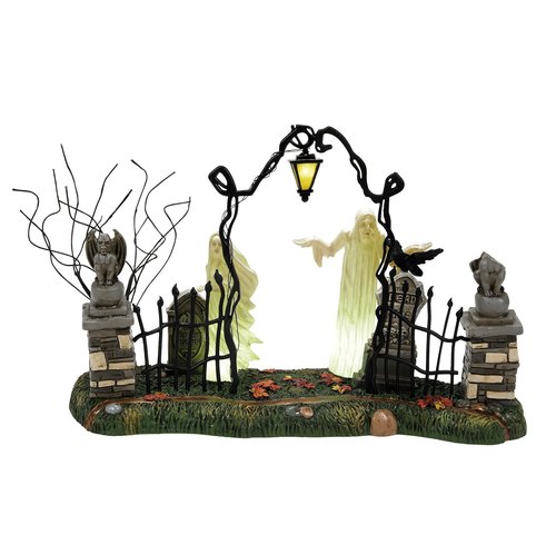 Department 56 Village Collection Accessories Halloween Spiritual Guidance Cemetary Gate Lit Figurine, 6.2 Inch, Multicolor