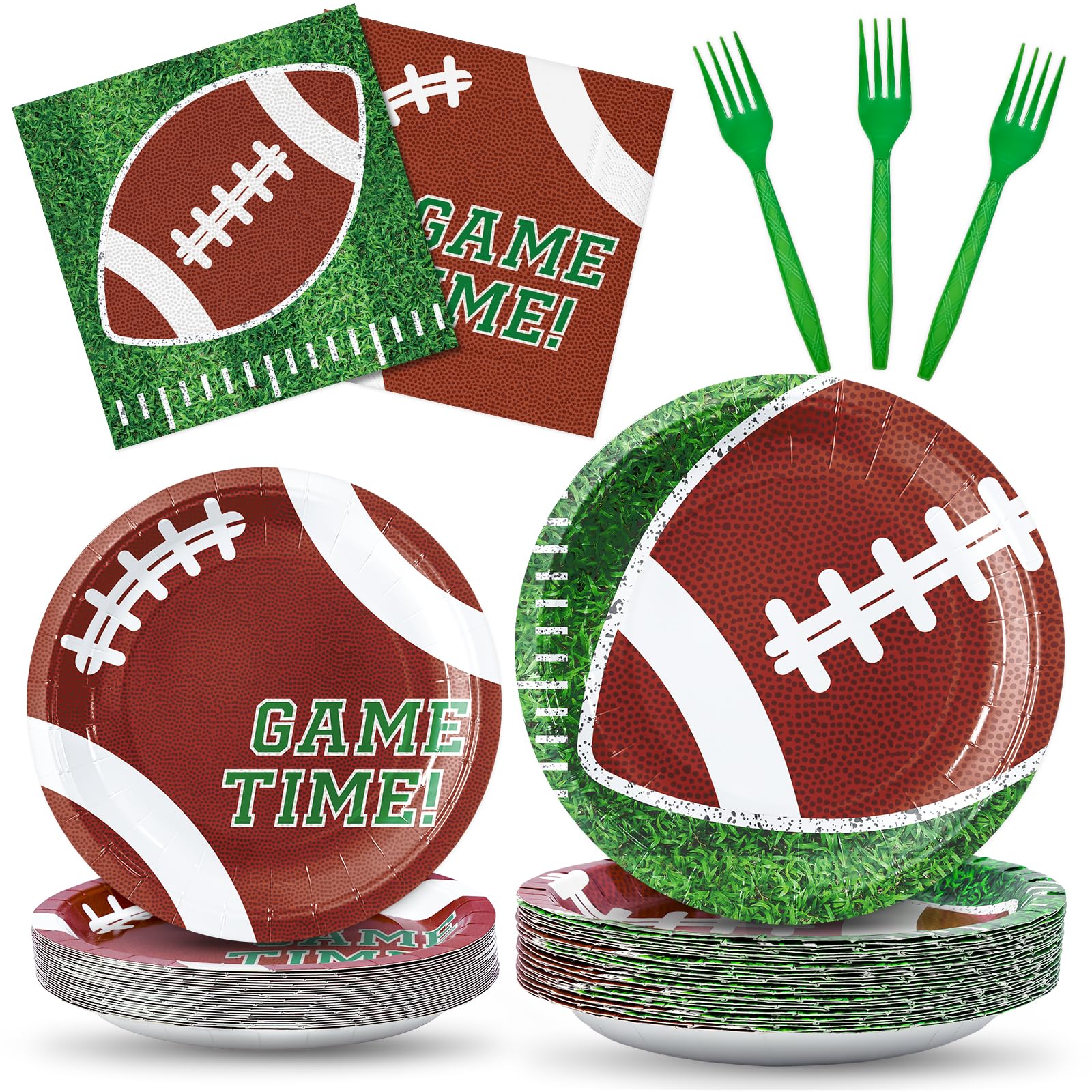 ZVK Serve 50 Football Party Paper Dessert Plates Dinner Plates Napkins with Forks Set Disposable Dinnerware