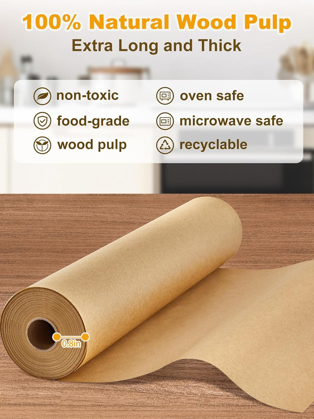 SMARTAKE Non-Stick Parchment Paper Roll - Heavy Duty 15" x 242 ft for Baking, Cooking & Grilling