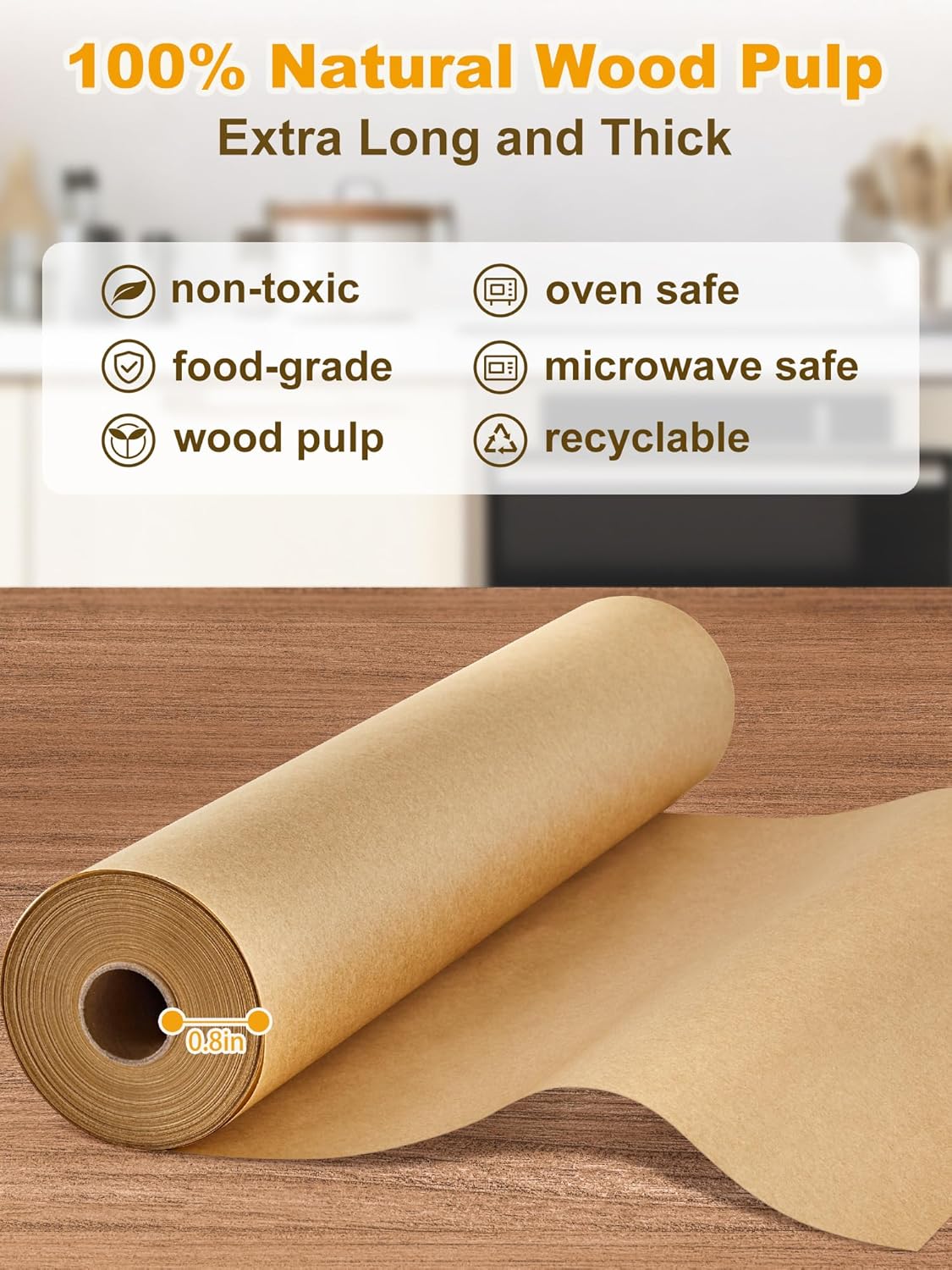 SMARTAKE Non-Stick Parchment Paper Roll - Heavy Duty 15" x 242 ft for Baking, Cooking & Grilling