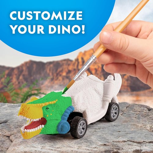 National Geographic Dinosaur Race Cars Craft Kit - Paint 3 Dino Cars with 6 Colors | Kids Arts & Crafts