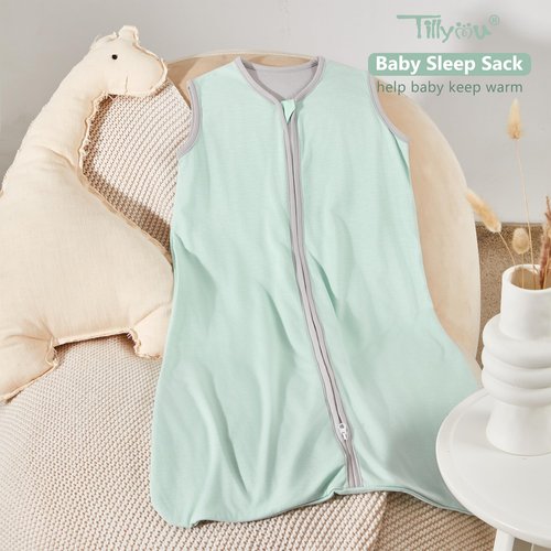TILLYOU Baby Sleep Sack 0-6 Months, 1.0 Tog Soft Double Zipper Sleeping Sack Wearable Blanket, Green