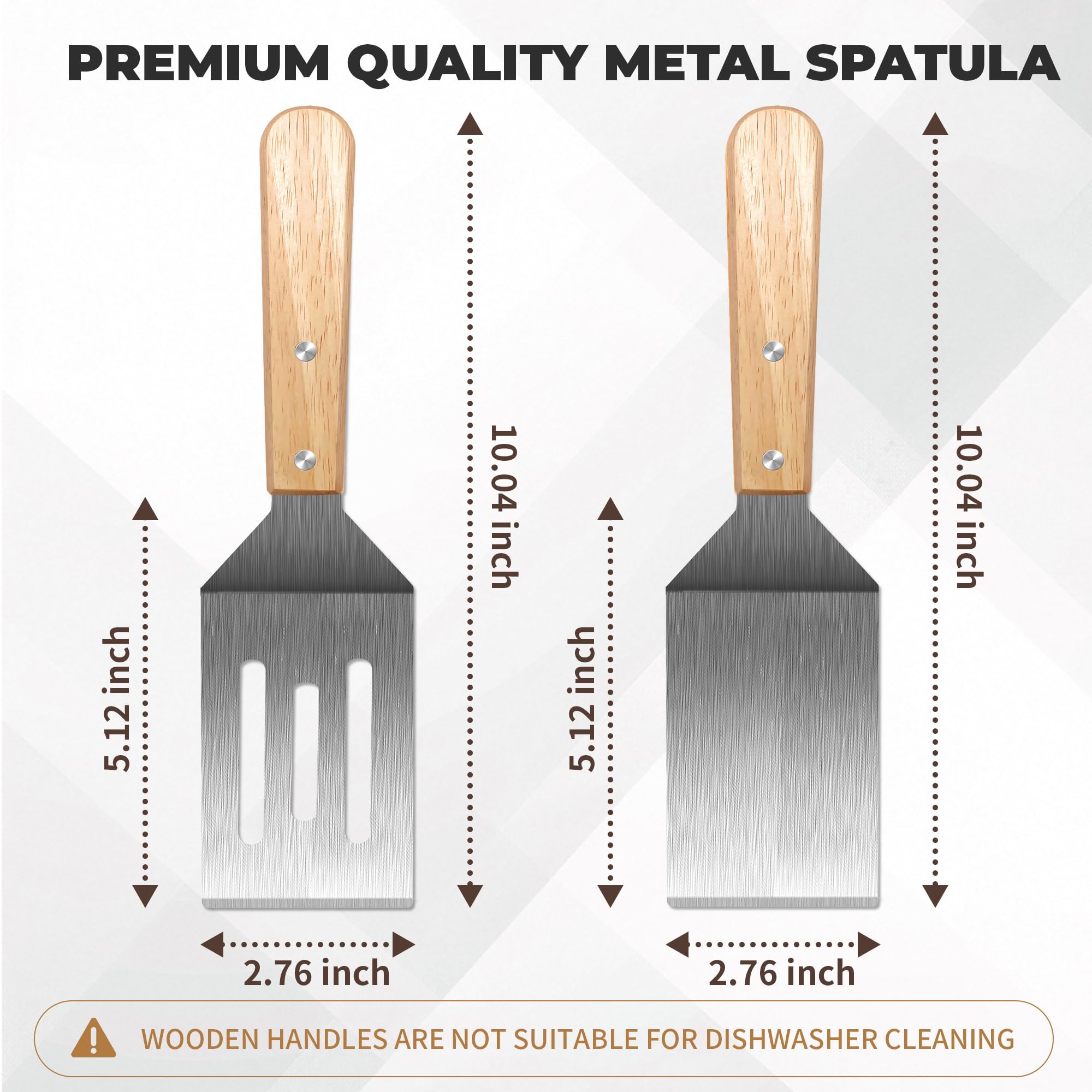 Stainless Steel Spatula Set, 2 Pieces Metal Spatula for Cast Iron Skillet, Metal Spatulas for Kitchen Use with Wooden Handle, Ideal for Frying Steak, Pancake, Cookie, Burger, Brownie or Desserts