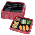 Restaurantware-Bento Tek 18.3 Ounce Meal Prep Containers, 100 Disposable To Go Food Boxes - Lids Sold Separately, 5 Compartments, Red And Black Plastic Bento Lunch Boxes, Freezable, For Take Out