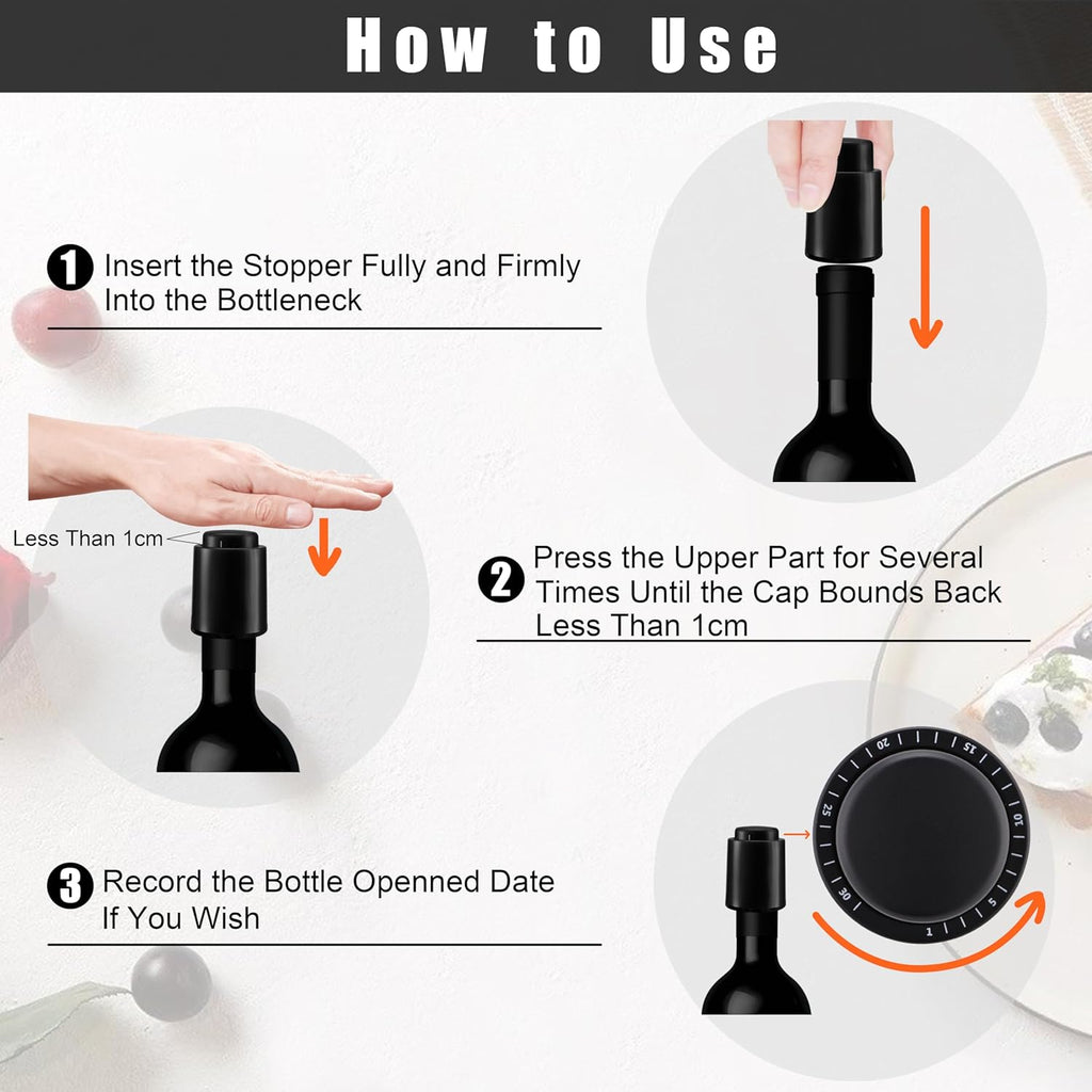 Wine Stoppers Vacuum, Reusable Silicone Wine Bottle Stopper Wine Saver Wine Preserver with Date Dial, Best Christmas and Birthday Gifts - 2 Pack