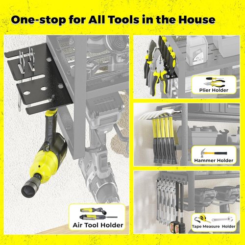 KAFAHOM Power Tool Organizer - Wall-Mounted Storage with Charging Station & 8 Drill Holders | Tool Battery Rack