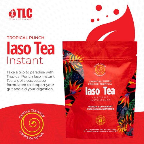 Iaso Instant Tea (Tropical Punch) - Fruity Cleansing Drink for Digestive Support, Refreshing Flavor - 25 Sachets, Pack of 2