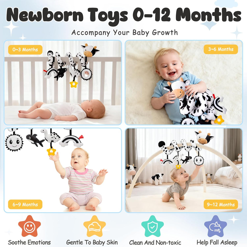 Skiennix Spiral Car Seat Baby Toys - High Contrast Sensory Hanging Stroller Accessories | Newborn Gift for Boys