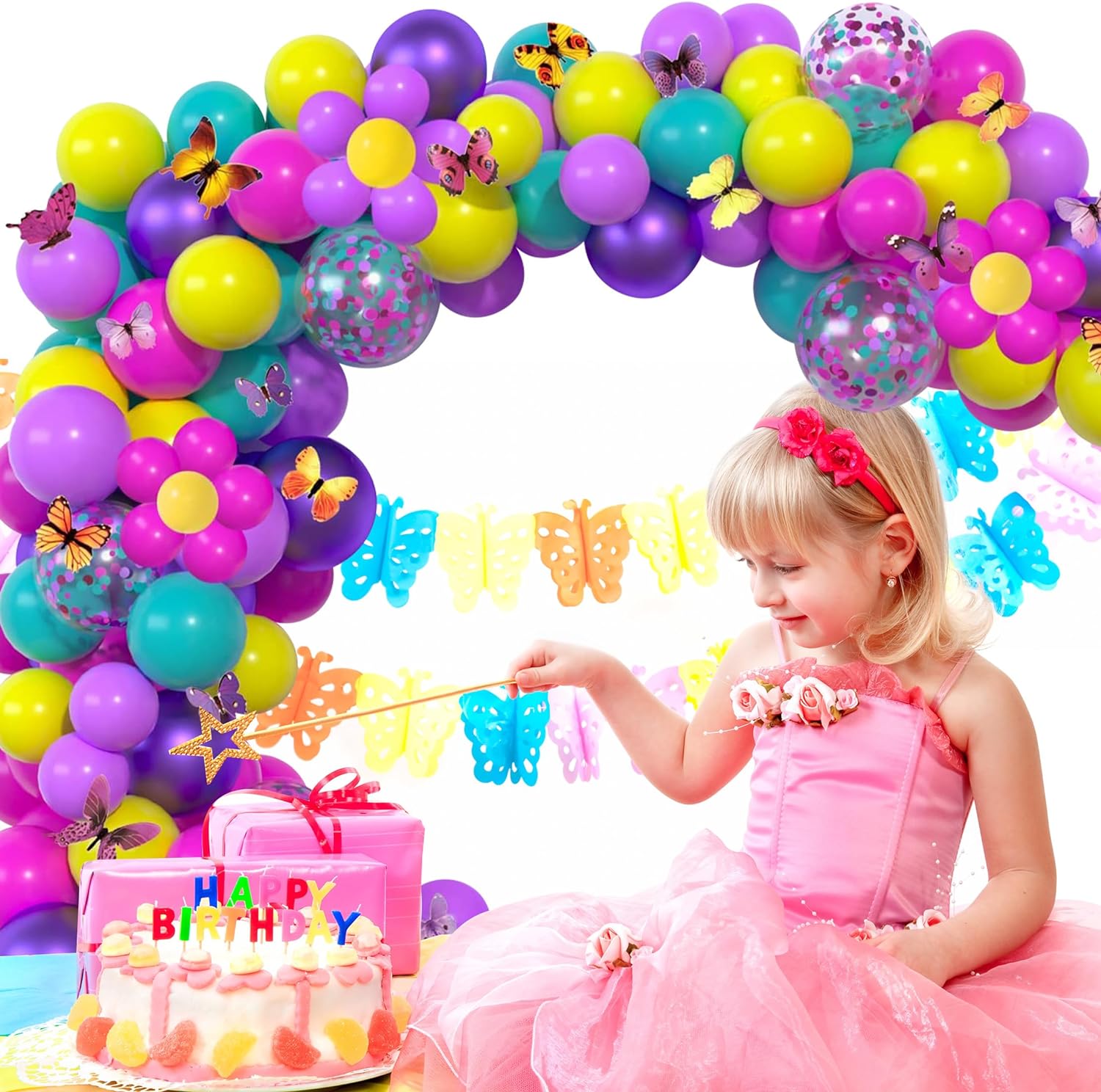 Skiennix 60 Pcs 12-Inch Hot Pink, Purple & Teal Balloons - Metallic Confetti for Kids' Birthday Parties