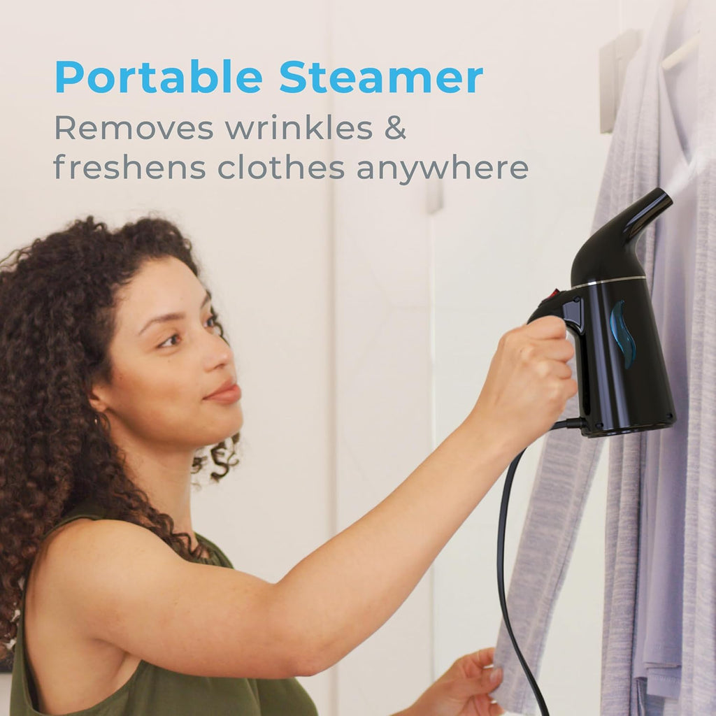 Pure Enrichment Portable Fabric Steamer - Fast-Heating Handheld Garment Steamer for All Fabrics | Lightweight & Safe (Black)