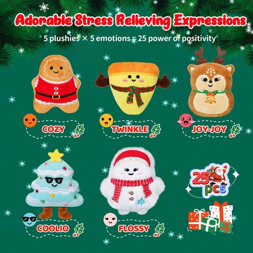 Advent Calendar 2025 Kids, Mini Plush Advent Calendar with 25 PCS Cute Emotional Plushies, Christmas Stocking Stuffers & Holiday Gifts for Kids, Teen Girls Boys & Collectors
