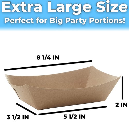 Eco Friendly USA-Made 3lb Food Holder Trays 250 Pk. Compostable Kraft Paper Container for Diners, Concession Stands or Camping. Best Sturdy 3 Lb Disposable Party Snack Boat for Nachos Tacos or BBQ.