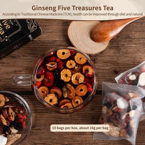 Ginseng Five Treasures Kidney Tea, Traditional Chinese Herbal TeaBags, Natural Kidney Cleanse Detox Tea for Women & Men, 7 Precious Ingredients Formula (3 Pack/75 Bags)