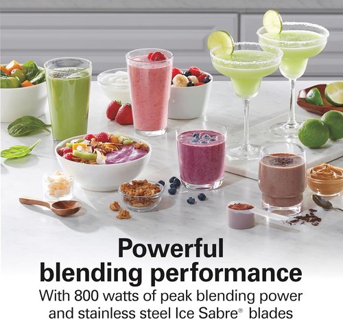 Hamilton Beach Wave Action Blender - Smoothies & Ice Crushing - 40oz Glass Jar & 20oz Travel Jar - 800 Watts, Silver
