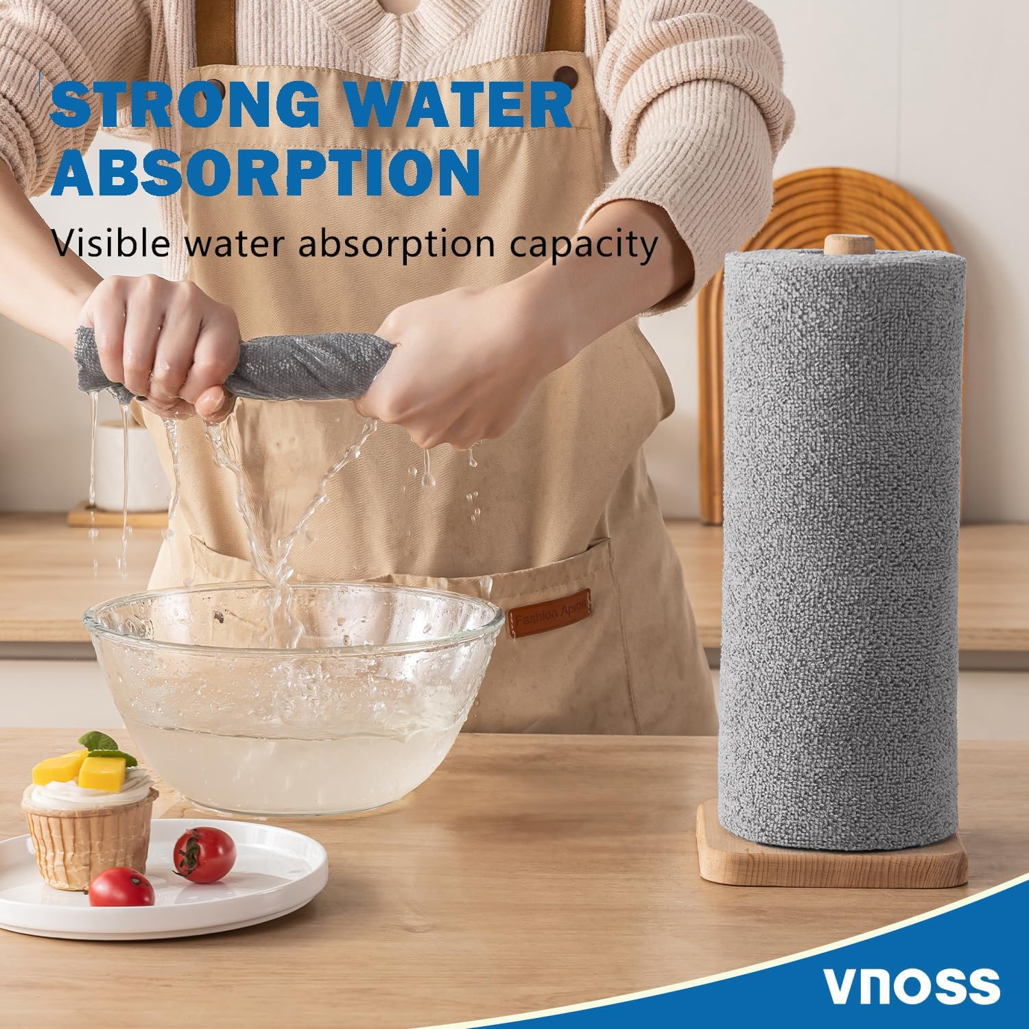 Vnoss 55 Pack Microfiber Cleaning Cloth Roll, Tear Away Reusable Towels, 11" X 9", Ultra Absorbent & Lint Free Cloth for Cars, Kitchen, Window, Home and Shop, Grey