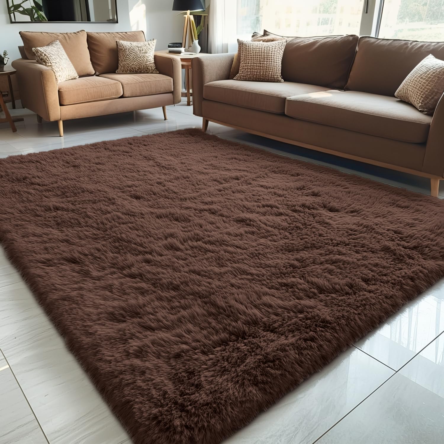 OLANLY Large 5x7 Machine Washable Area Rug - Soft Fluffy Shaggy Carpet for Living Room & Bedroom