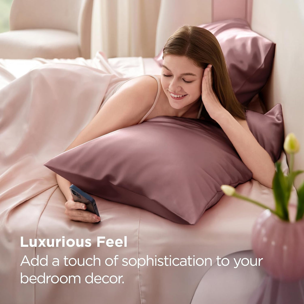 Bedsure King Size Satin Pillowcase Set - Nostalgia Rose Silky Cases for Hair & Skin | 20x36 Inches, 2-Pack