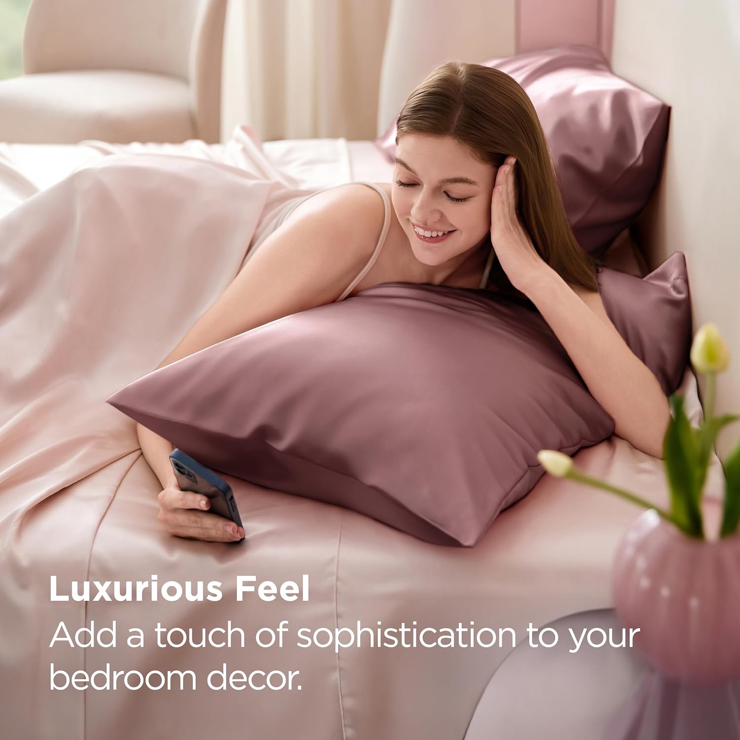 Bedsure King Size Satin Pillowcase Set - Nostalgia Rose Silky Cases for Hair & Skin | 20x36 Inches, 2-Pack