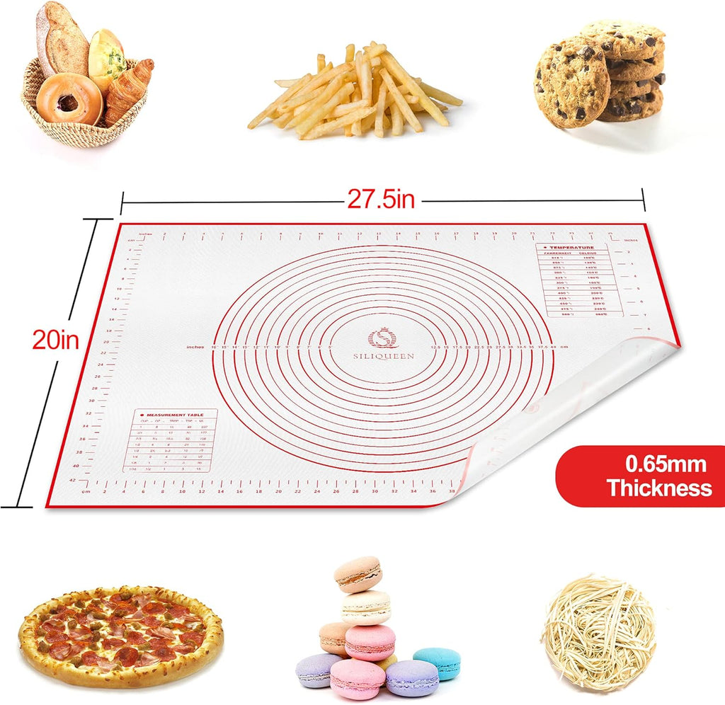 Skiennix Silicone Pastry Baking Mat - Heat Resistant, Non-Stick & BPA Free | 27.5” x 20” Red with Brush & Scraper