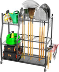 Skiennix Garden Tool Organizer - Freestanding Rolling Cart for Long Handled Tools | Yard Storage Rack
