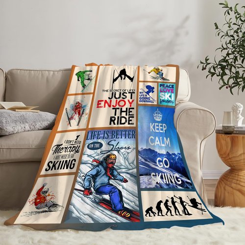 reoqeosy Skiing Blanket Ski Lovers Throw Blankets Cozy Plush Flannel Skiing Sports Blanket Gifts for Girls Boys Women Men 50"x40"
