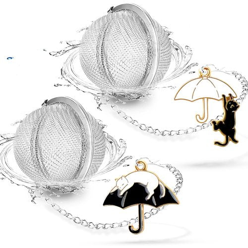 2Pack Tea Infuser with Cute Cat Charm,Premium Stainless Steel Loose Leaf Tea Strainer Tea Steeper Tea Ball Tea Infusers for Loose Tea
