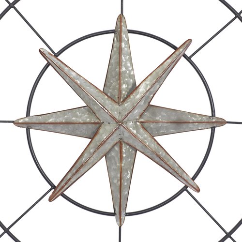Deco 79 Metal Compass Home Wall Decor Indoor Outdoor Wall Sculpture with Distressed Copper Like Finish, Wall Art 32" x 2" x 32", Gray